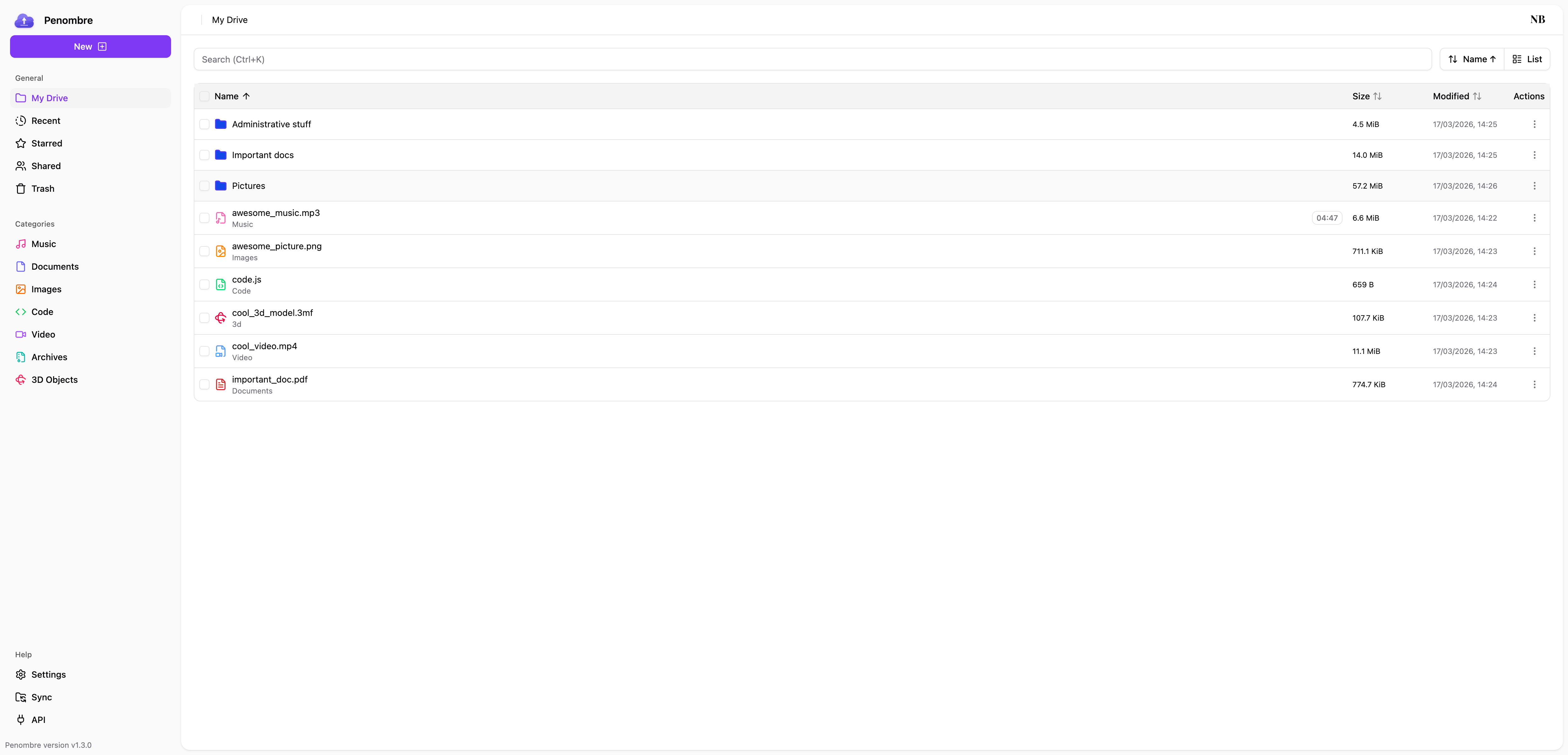Penombre web interface